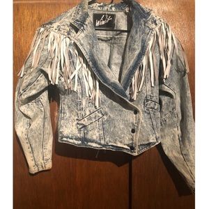 Vintage Acid Wash Fringe Denim Jean Jacket 90s 80s